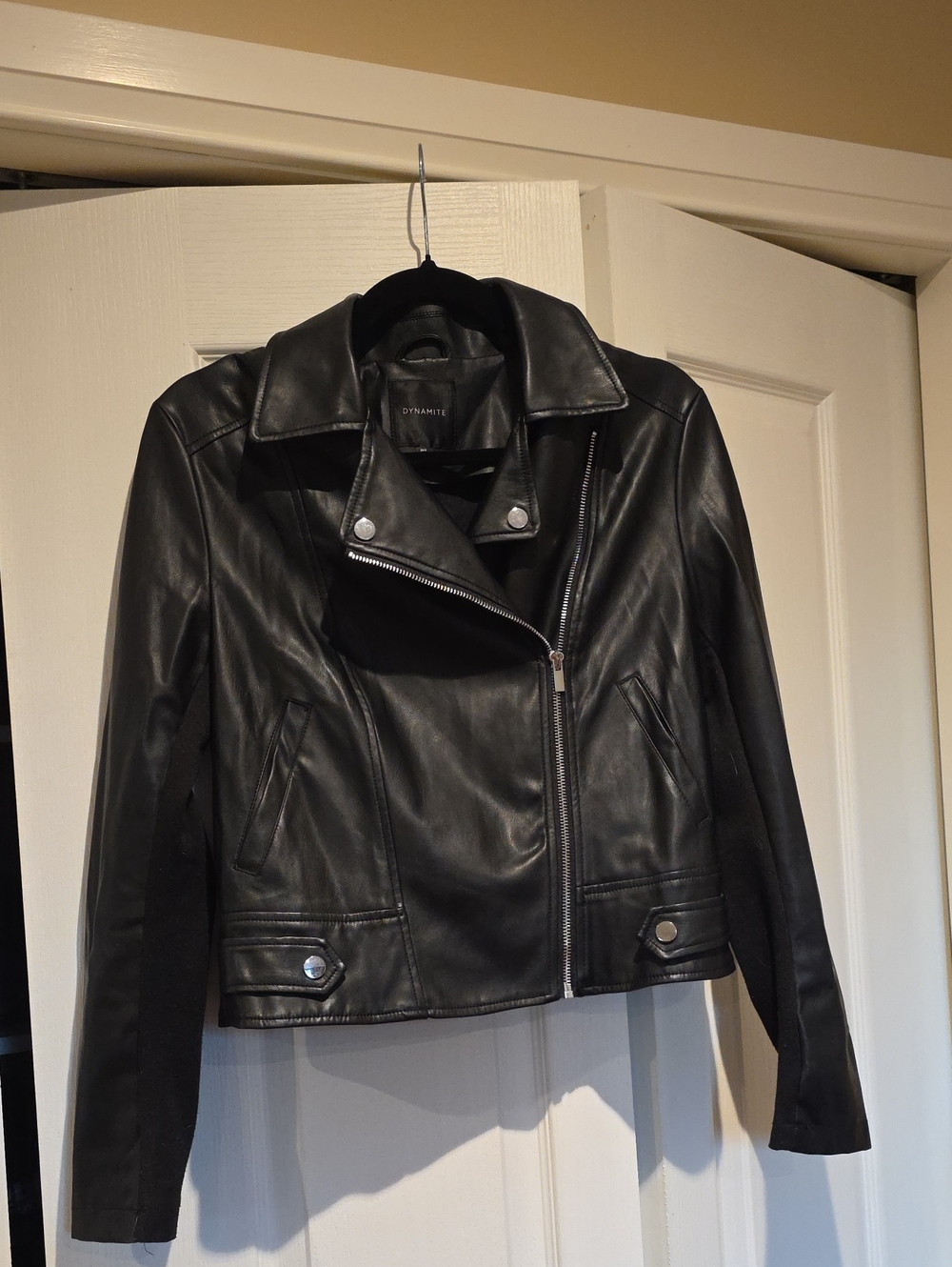 Dynamite Black Faux Leather Asymmetrical Moto Jacket